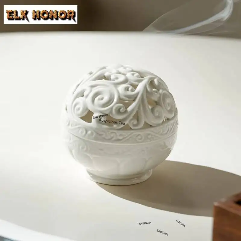 ZAEYORIA Ding Kiln White Hollow Ceramic Incense Holder Ancient Incense Waterfall Incense Burners Consecrate Censer Bedroom Craft