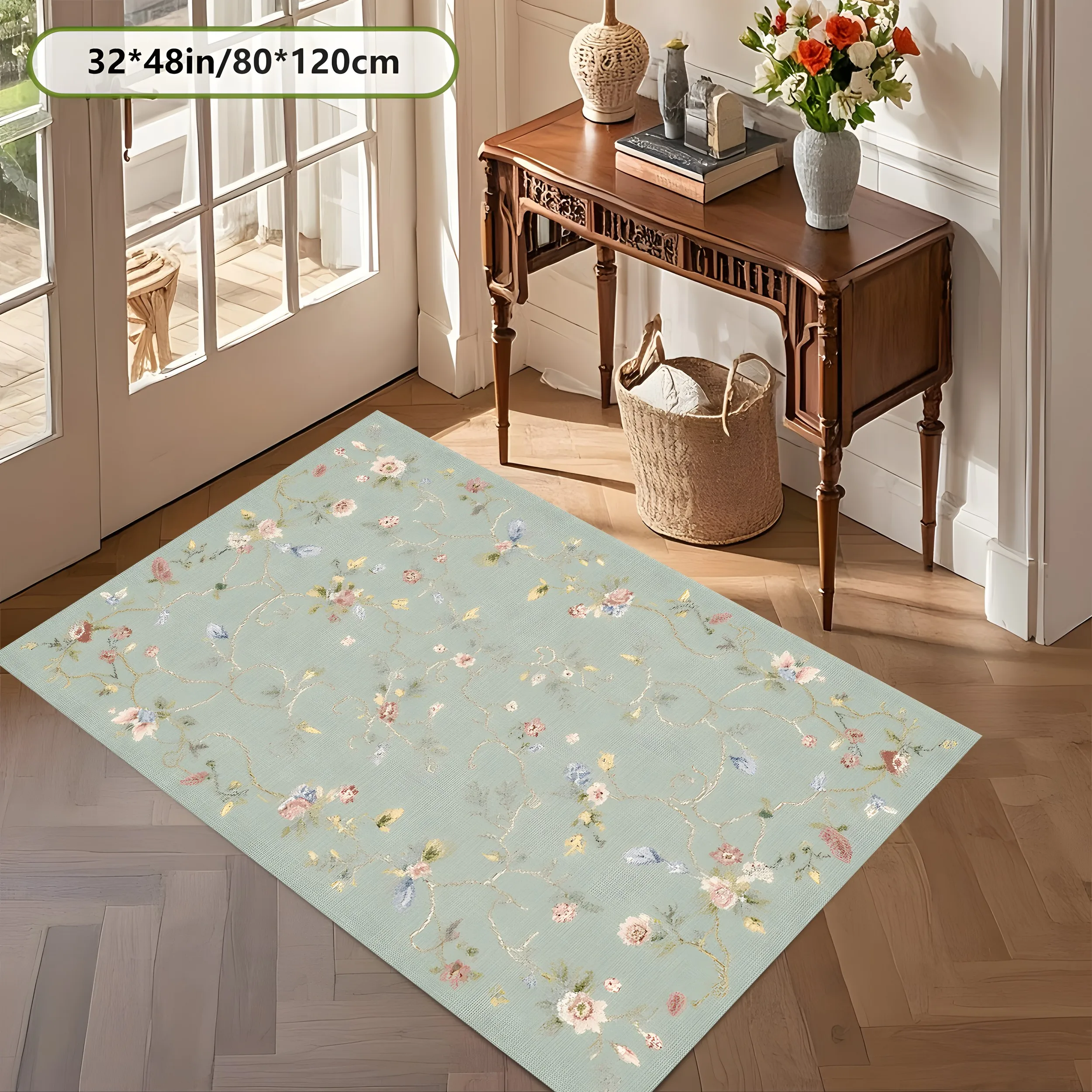 2D Large Carpet Light Green Scattered Floral French Fresh for Living Room Bedroom
