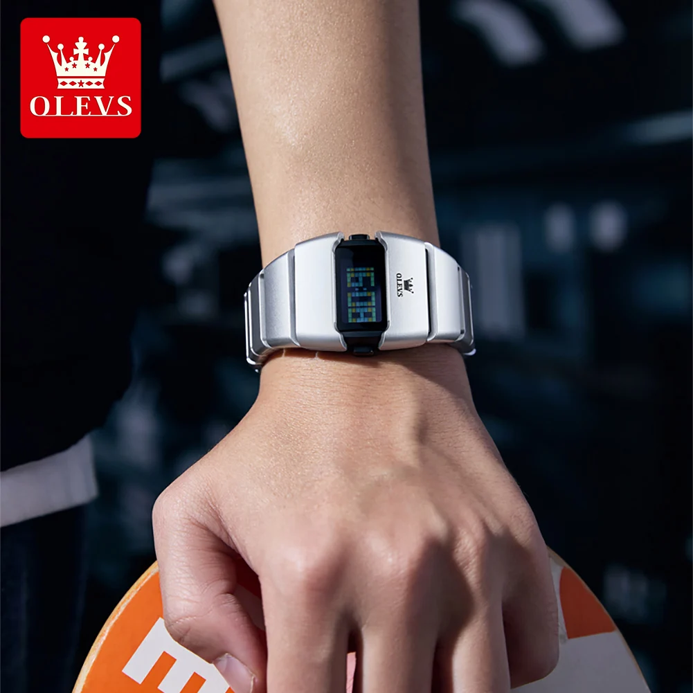 OLEVS Original New Luxury Men's LED Electronic Watch Creative Design Unique Watch Man Casual Sports Waterproof Watch