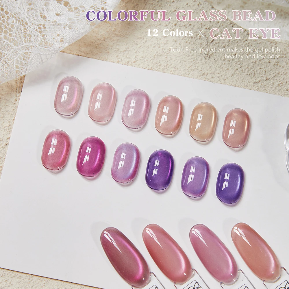 Vendeeni 12 Farben/Set Kristall-Katzenaugen-Gel-Nagellack Magnetischer UV-LED-Soak-Off-Gel-Lack Rosa Lila Katzenaugen-Gel mit Display – Detail 7