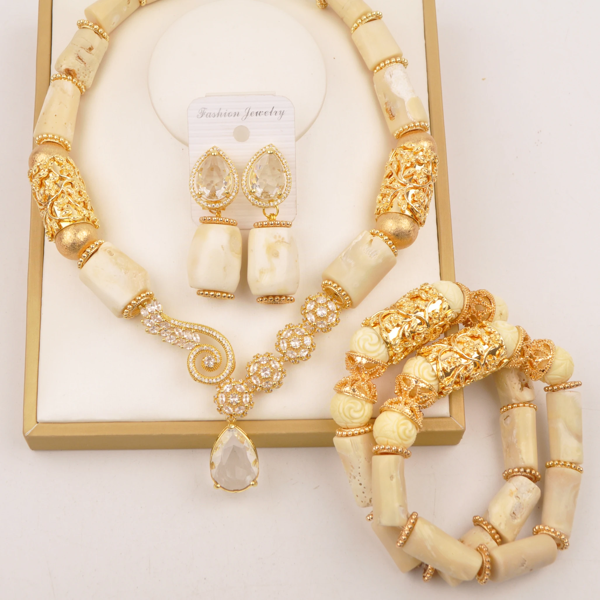 

White Original Coral Bead Necklace Nigerian Bride Wedding Jewelry Sets