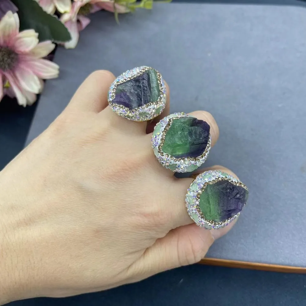 

New Natural Colored Green Fluorite Women's Ring with Personalized Simplicity and Luxurious Lady Party Matching Jewelry