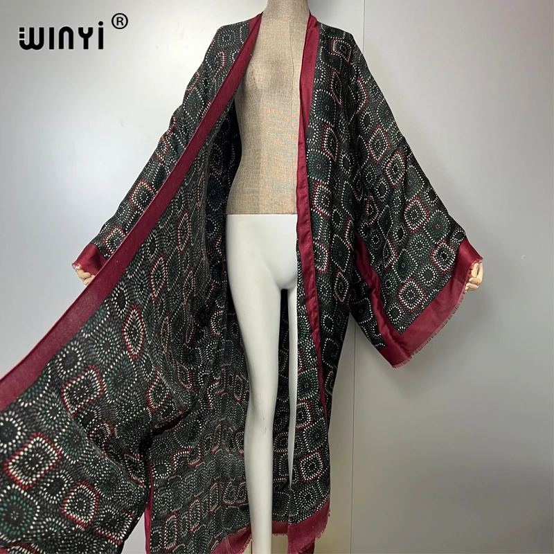 WINYI Retro-Druck Kimono Mode Kaftan Strandmode Strickjacke Boho Abendkleid Abaya Dubai Luxus Cover-up Strand Outfit Damen