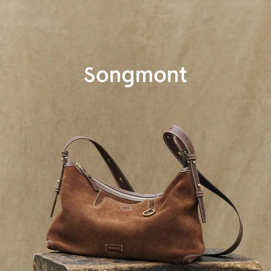 

Songmont Trace Collection Lightweight Hobo Bag Suede Underarm Commuter Bag Dumpling-Shaped Designer Crossbody