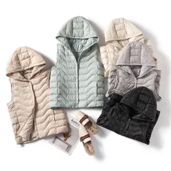 Gilet en duvet de canard blanc Ultra léger pour femme, manteau chaud, sans manches, à capuche, court, collection automne-hiver 2022