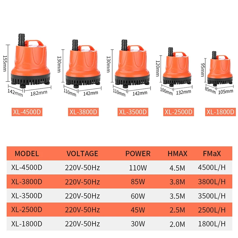 30/45/60/85/110w Fish Tank Bottom Suction Submersible Pump Mute Pump Multi-functional Small Suction Pump with Joint