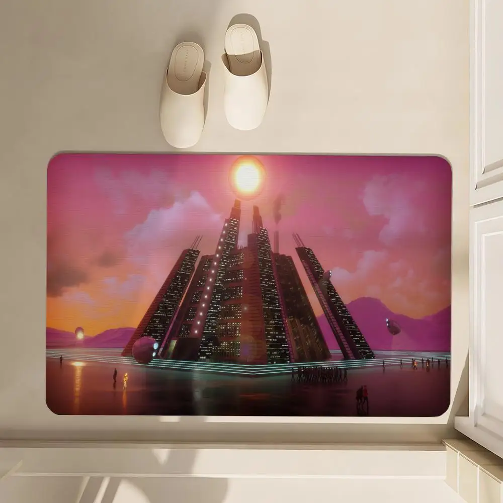 

Punk Neon Street Floor Mat Soft Diatom Bathroom Absorbent Floor Mat, Toilet Of The Bathroom, Household Floor Mat, Door Mat Carpe