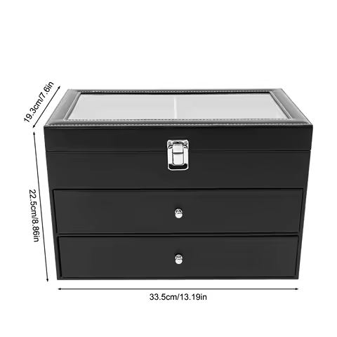 VelvetSlumbliery 24-Slot Watch Box, 3 Layers Watches and Sunglasses Display Box, Watch and Glasses Storage Case with Large Glass