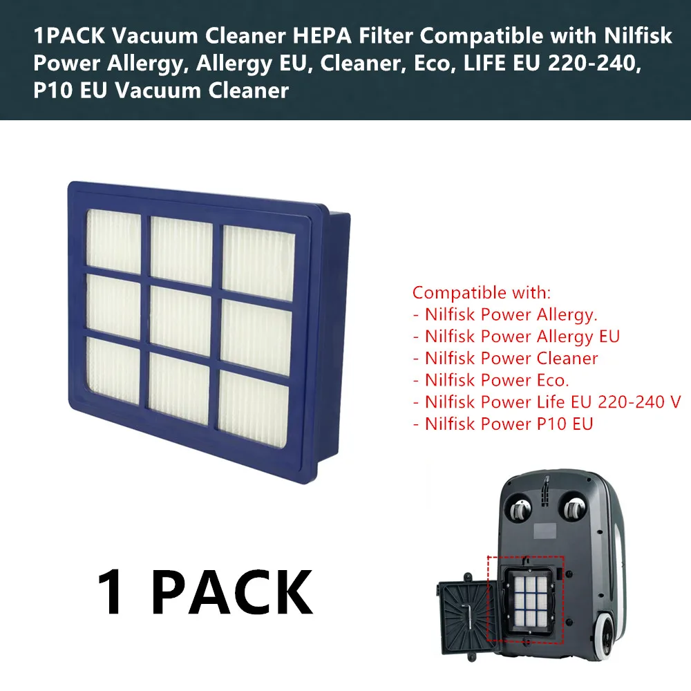 1PACK Vacuum Cleaner HEPA Filter Compatible with Nilfisk Power Allergy, Allergy EU, Eco, LIFE EU 220-240, P10 EU Vacuum Cleaner