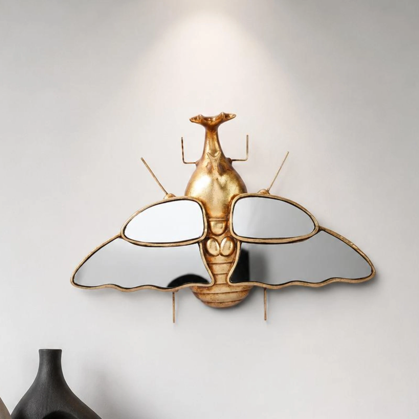Beetle Mirror Decor Reflective Gold Beetle Wall Decor Gold Wall Hanging Detailed Design Luxury Look