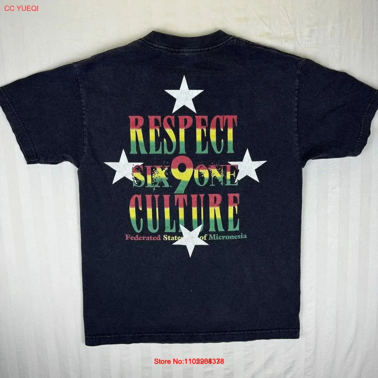 Vintage 691 Culture T Shirt Federated States Micronesia Mens M Black Washed Casual homme fashion Comfortable vintage Washed