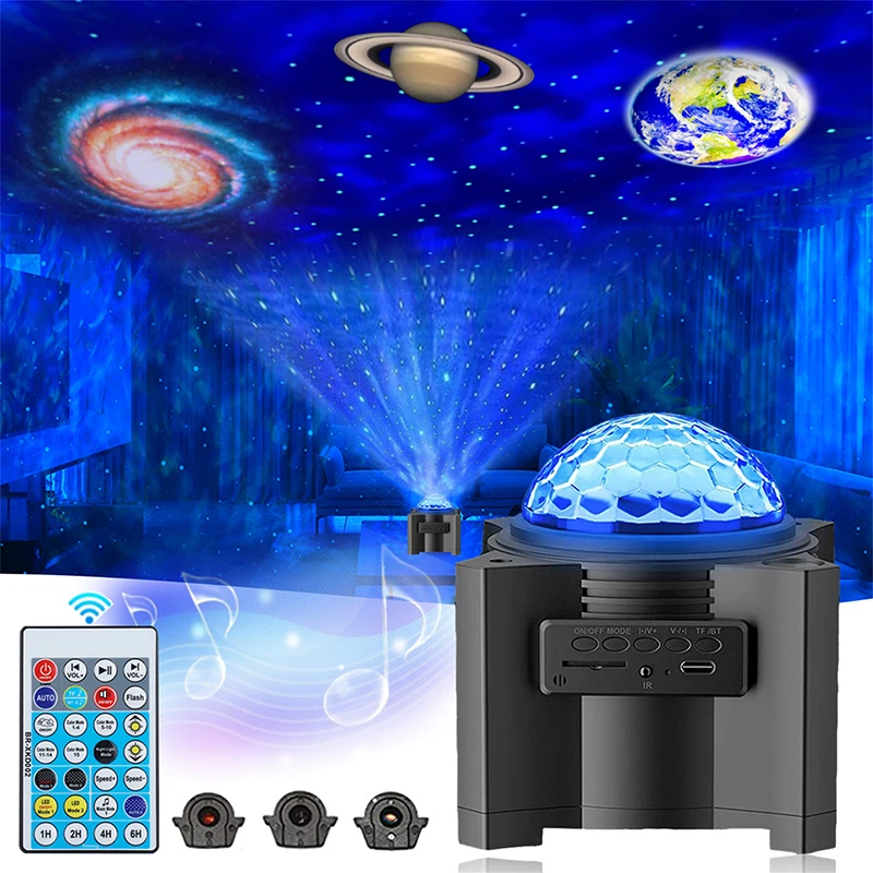 Led Star Sky Projection Lamp With 3 Space Pattern Film 7 Modes Bluetooth-compatible Speaker Night Light Atmosphere Lamp Decorate