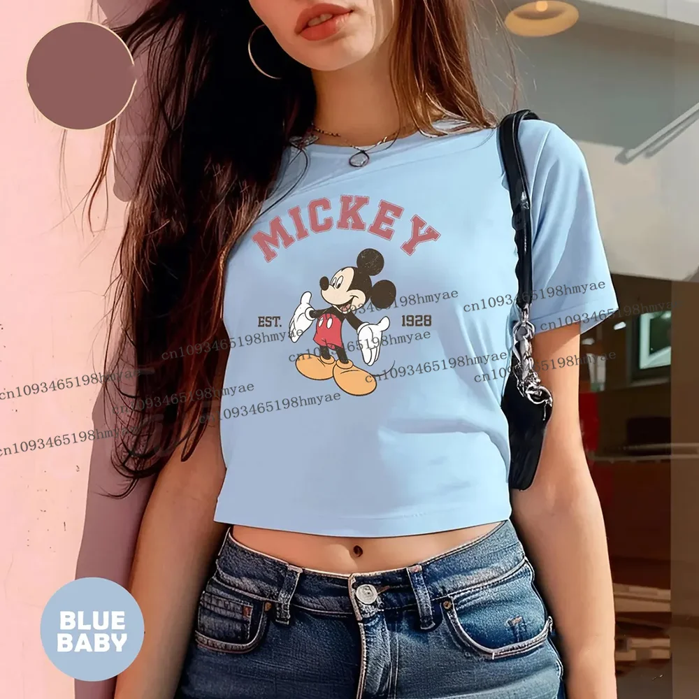 

Summer Vintage Mickey Mouse Crop Top Retro Disney Baby Tee Y2K Cartoon Women Tshirt Cute Cute Mickey Outfit for Disneyland Trip