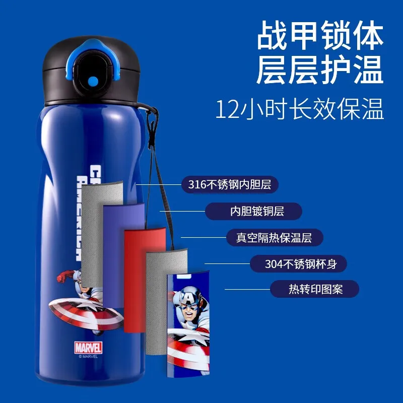 Marvel The Avengers Children's Thermos Water Cup Spiderman Captain America Boy Kindergarten Straight Drinking Cup Water Bottle