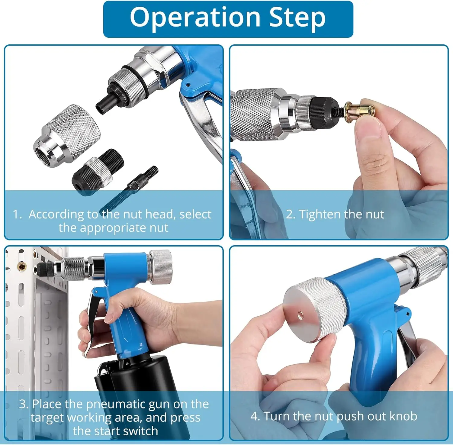 헤비 듀티 공압 리벳 너트 건, 리벳 너트, 스레드 세터 키트, 바디 패널, 자전거용 5 개 메트릭 맨드릴, 100 개