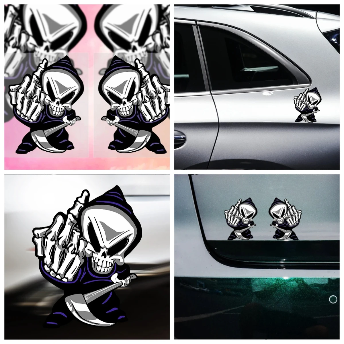 

Skull Middle Finger Funny Car Stickers PVC Glue Sticker for Whole Body Car Decoration
