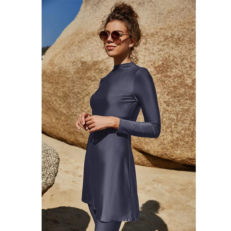 2 Cái Bộ Burkini Phụ Nữ Hồi Giáo Quần Áo Hồi Giáo Swimwears 2023 Abaya Đồ Bơi Tay Dài Cổ Tròn Mặc Đi Biển