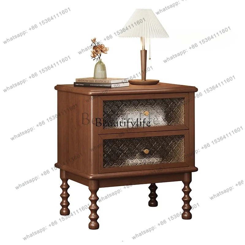 

44Italian antique style solid wood bedside table household bedroom simple shelf