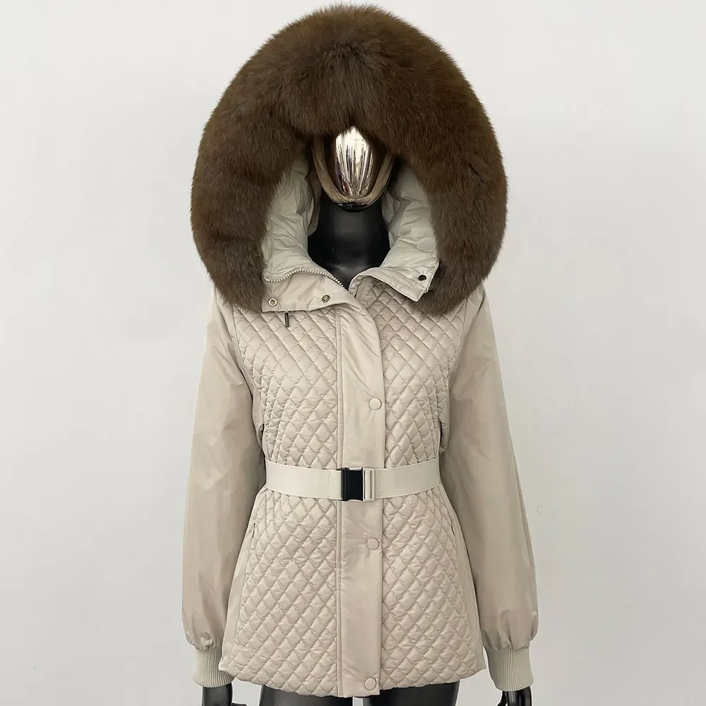 النساء 2025 ريال فوكس الفراء طوق مقنعين سترة منفوخة فضفاضة الشتاء الطبيعي الراكون الفراء سترة سميكة الدافئة ملابس خارجية بطة أسفل معطف