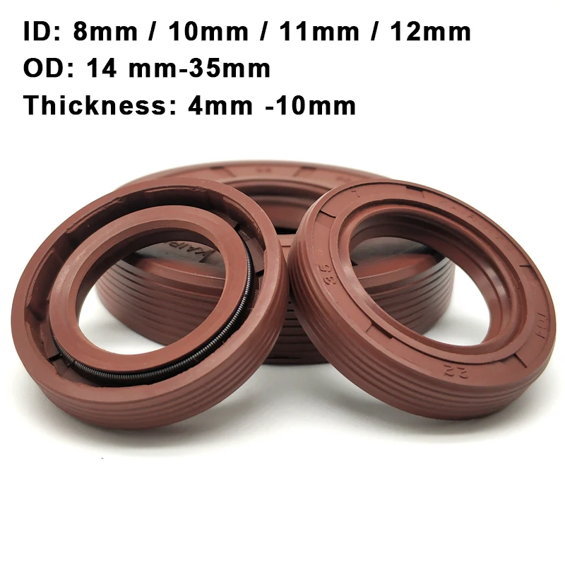 1-10Pcs FKM Fluorine Rubber Oil Seal ID 8/10/11/12mm With Iron Skeleton Framework Rotary Shaft Lip Seal TC/FB/TG4  Double Lip