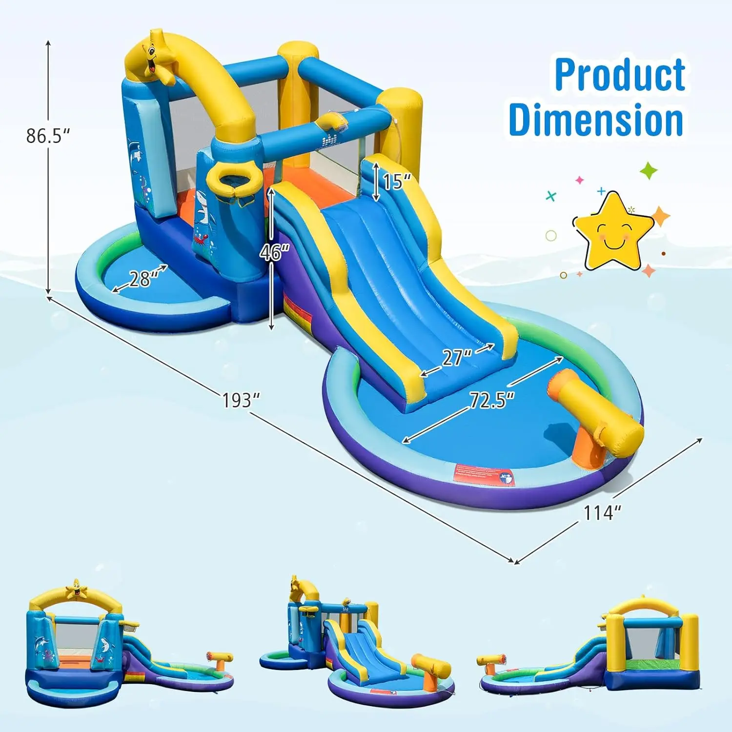 Aufblasbare Wasser rutsche, 2 in 1 Ocean Bounce House Wasser rutsche mit Ball grube & Splash Pool für Kinder im Freien Spaß, Hüpfburg wa