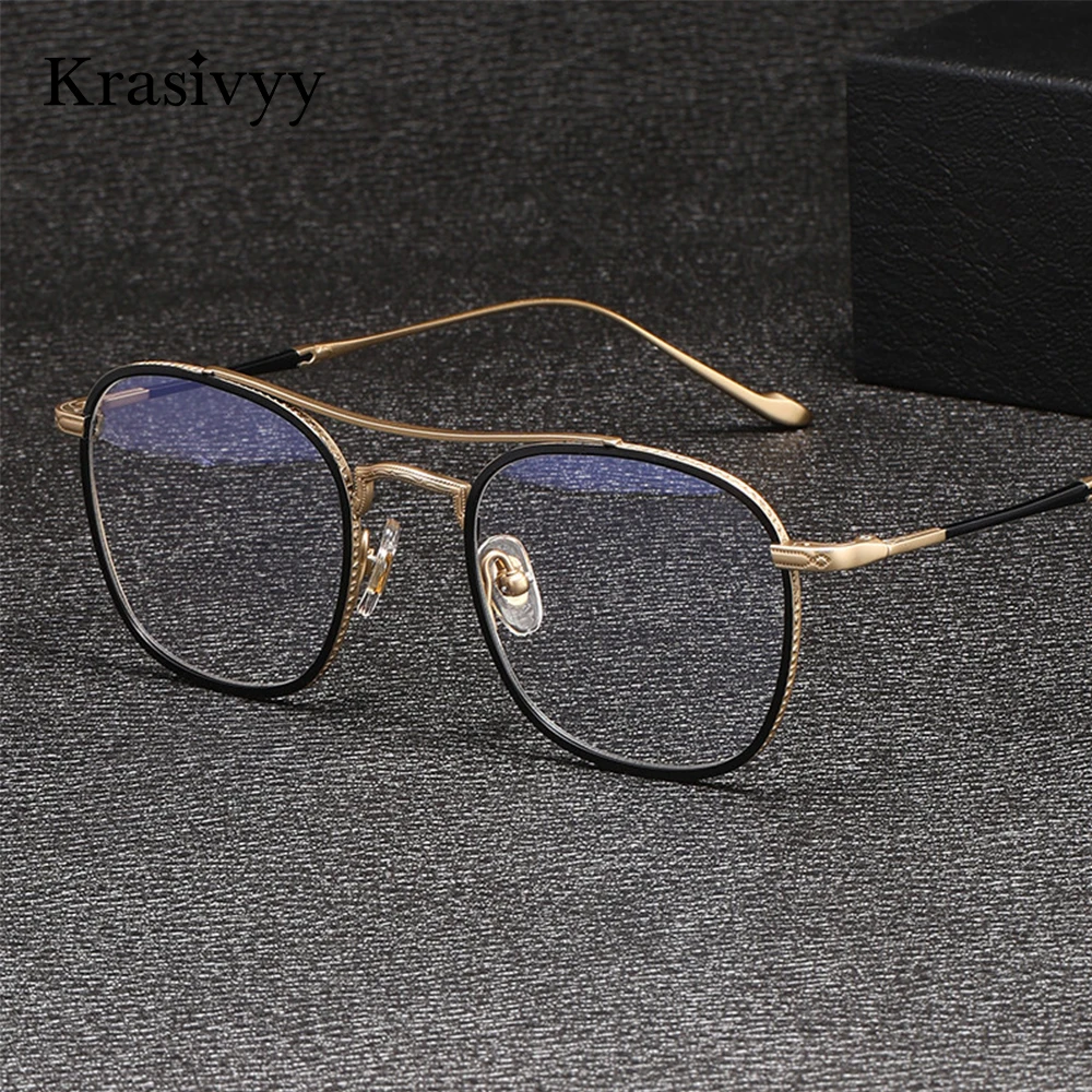 

Krasivyy Pure Titanium Glasses Frame Men Pilot Artistic Carving European Prescription Eyeglasses Women Optical Aviation Eyewear