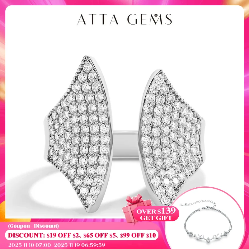 

Мужское и женское кольцо из муассанита ATTAGEMS с покрытием из серебра 925 пробы, 18 к