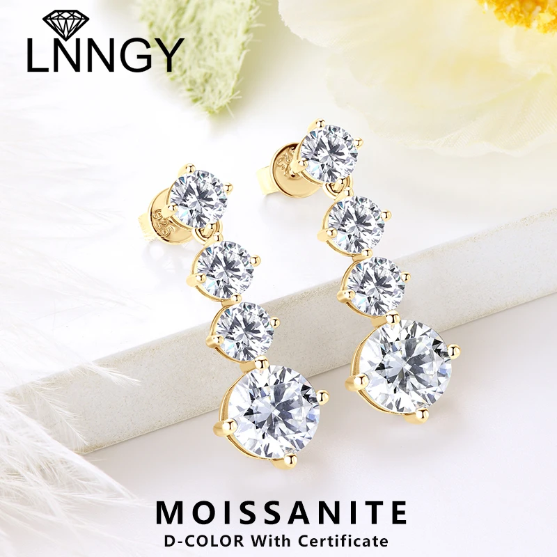 

Lnngy Certified D2.00CT Moissanite Drop Earring 925 Sterling Silver Pendant Earrings for Couples Wedding Jewelry Gift