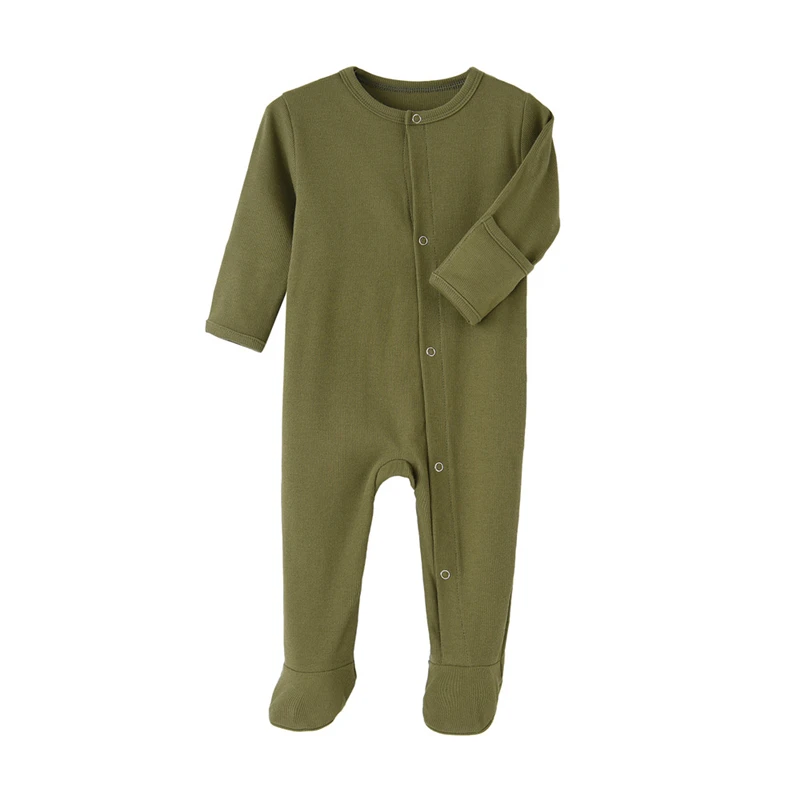 Organic Cotton Baby Rompers Footed Sleep and Play Autumn Winter Full Sleeve Jumpsuit Infant Footies Solid Color Bottoming Cloth