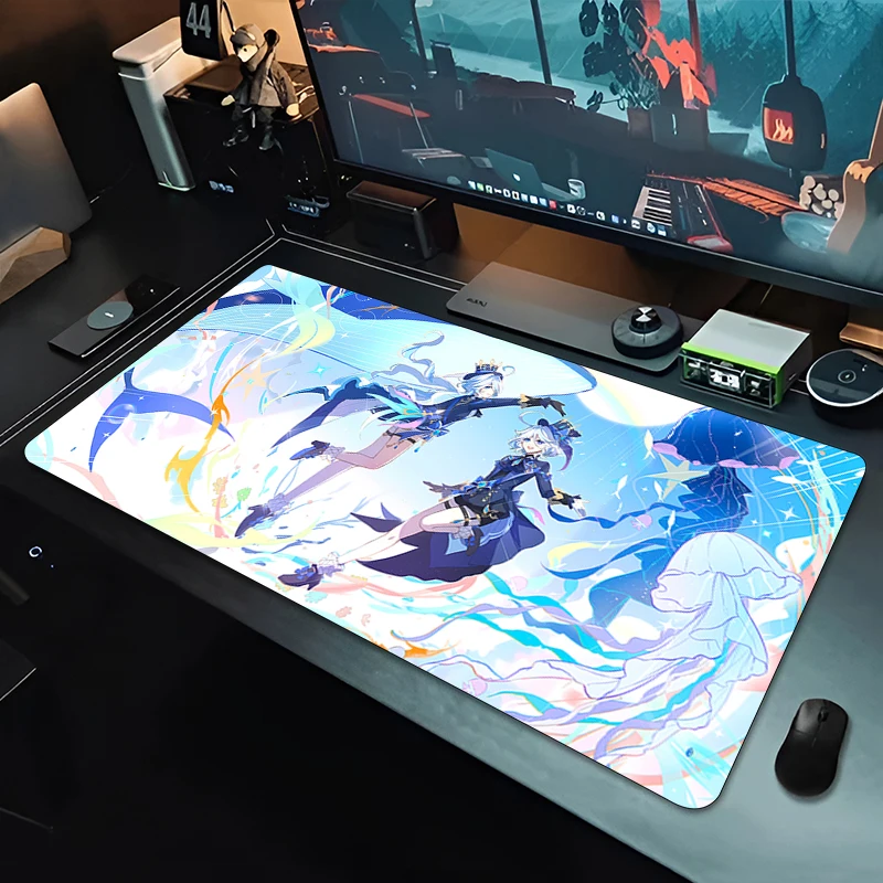 New Pretty Anime Game Desk Mat Genshin Impact Furina Mouse Pad Large Gamer Keyboard Mat Pads Gaming Protector Laptops Mousepad