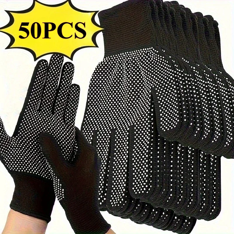 50PCS Nylon Dot Grip Breathable Non-Slip Gloves Fishing Camping Unisex Multicolor Work Protection Labor Protection Gloves