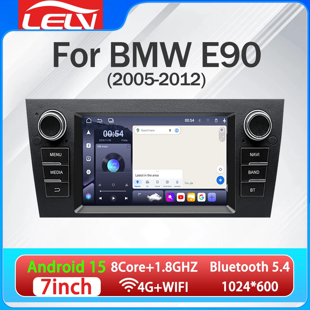Reproductor Multimedia para Auto LELV de 7 Pulgadas para BMW Serie 3 E90 E91 E92 E93 2005-2012 con CarPlay Inalámbrico, Android Auto, Bluetooth 5.4, 1.8GHz