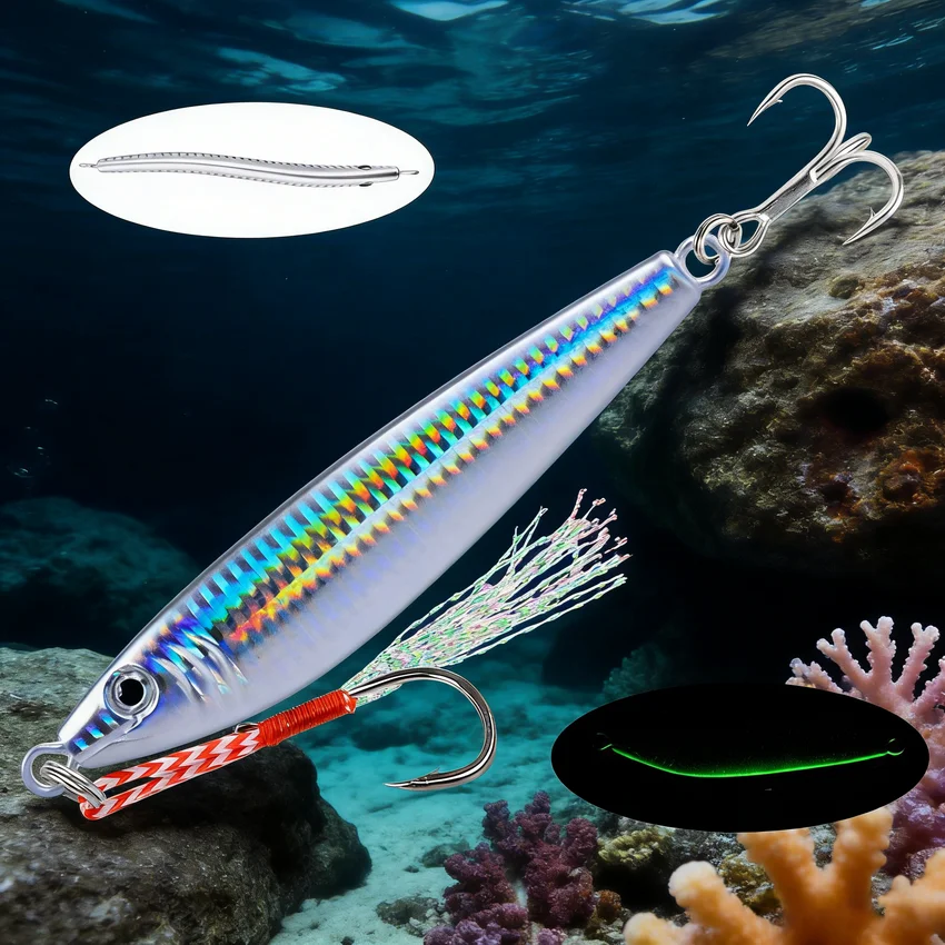 1 Uds. Cebo de Metal de hundimiento rápido de fundición larga 80g 60g 40g 30g 20g señuelo de pesca de mar pesca en barco cebo de caballa a la deriva