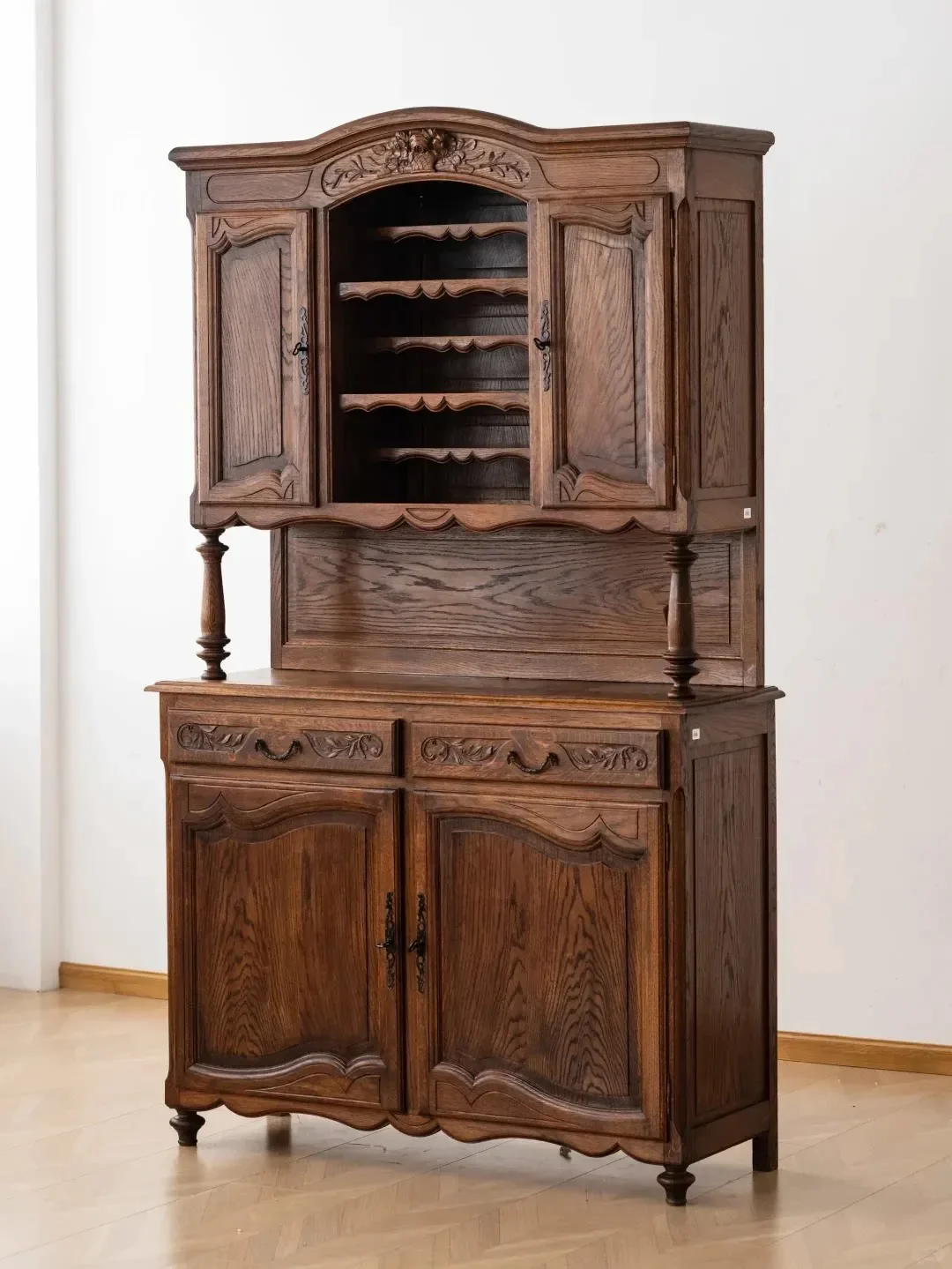 retro solid wood carving flower dining side cabinet locker living room storage dual-purpose display cabinet