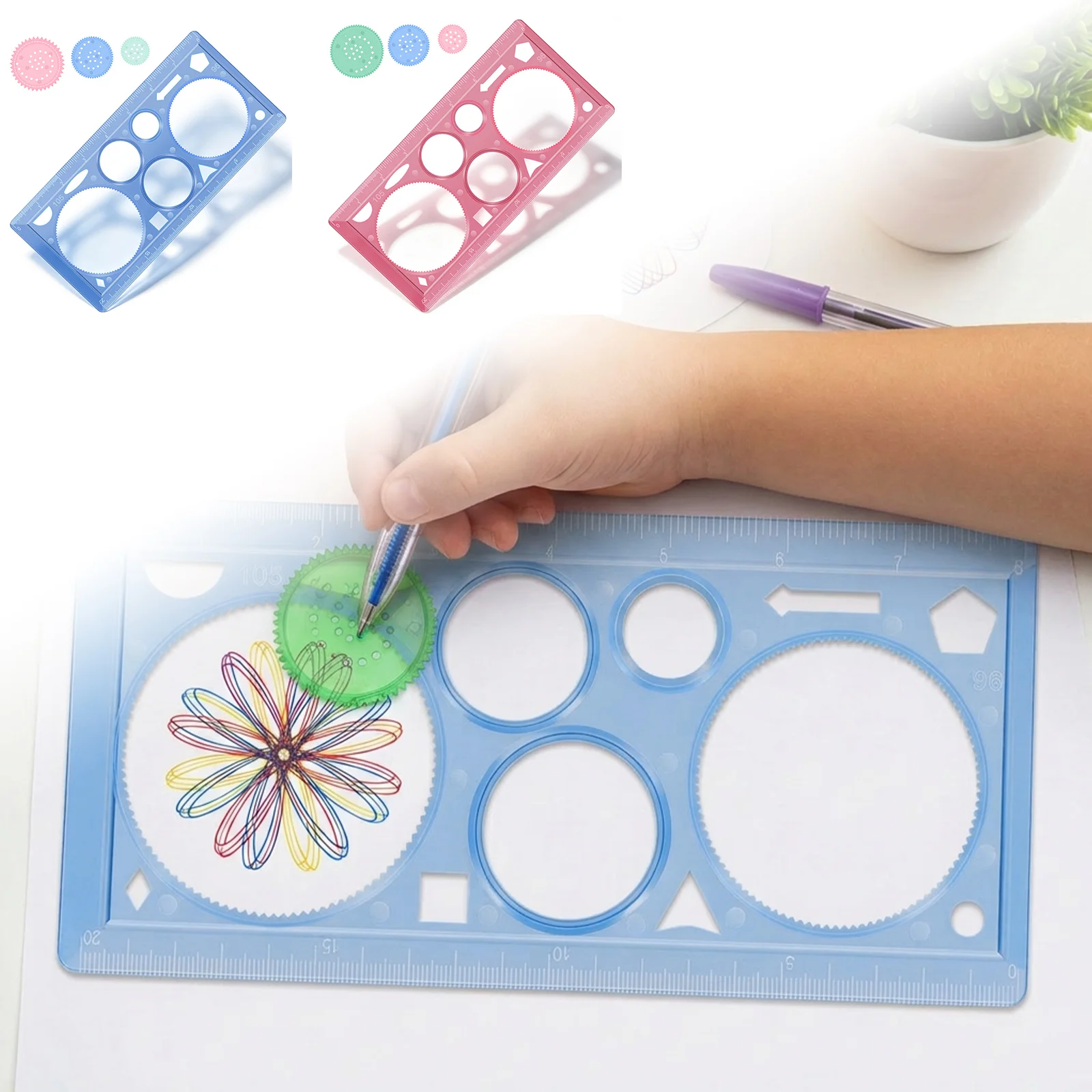 Spiral Art Gear Geometric Drawing Ruler Plastic Multifunctional Spiral Curve Ruler for Adult Kid School Home Measuring Tool