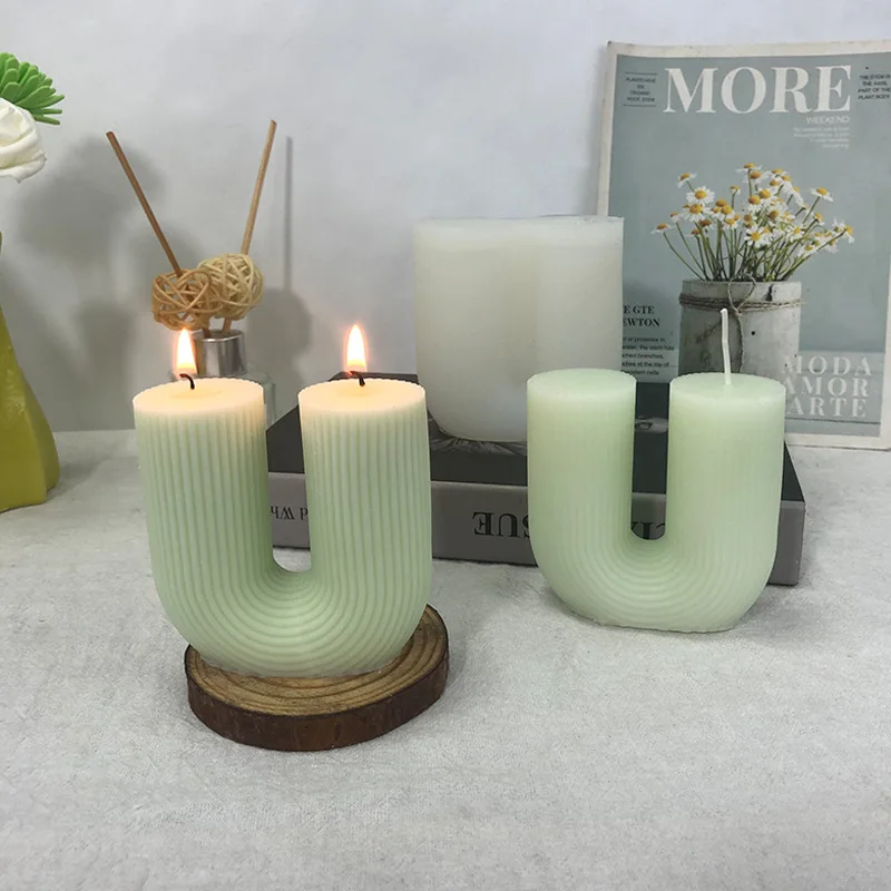 Creative U-shaped candle mold diy geometric aromatherapy candle diffuser stone U-type drop glue decoration silicone mold