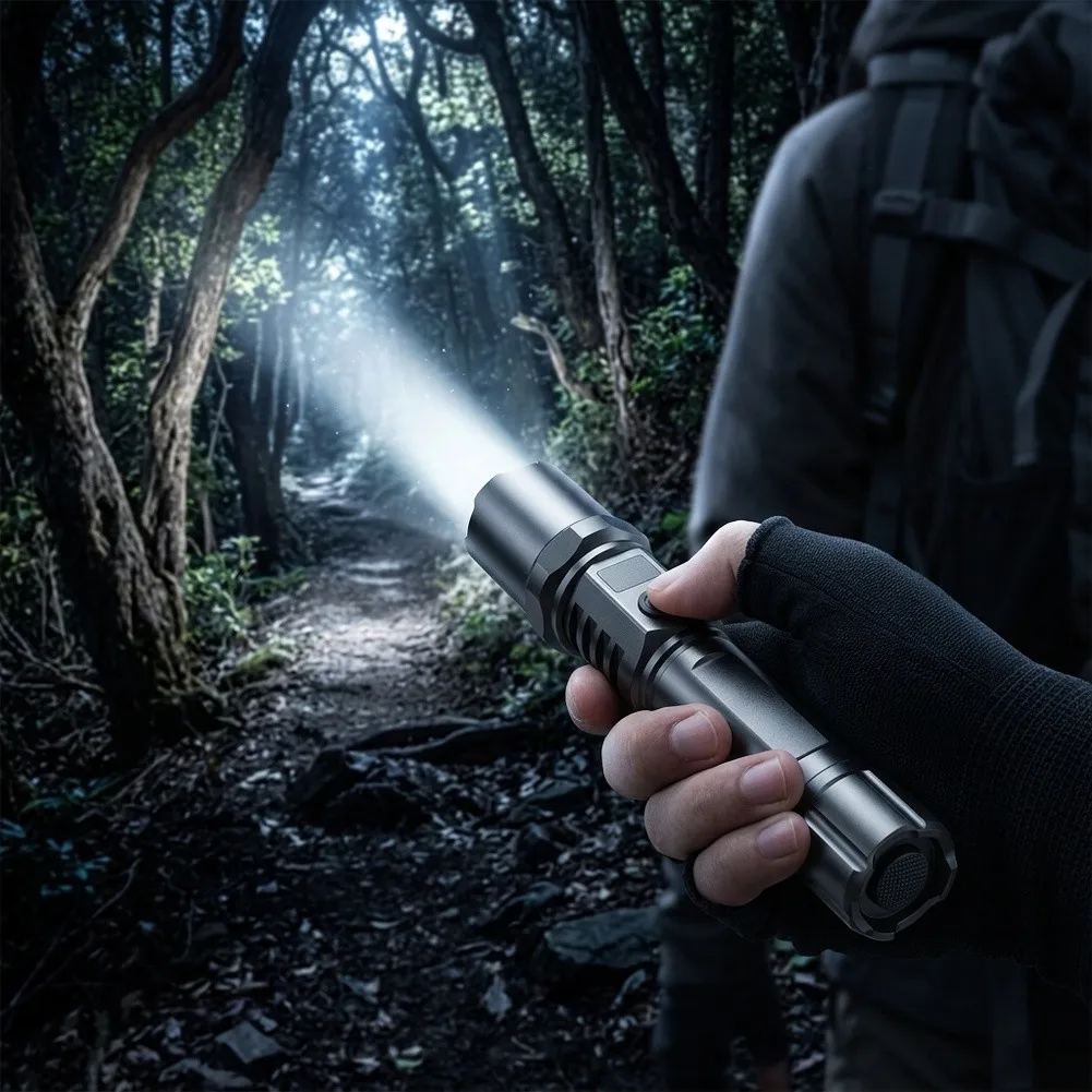 Rechargeable LED Flashlight For Camping Hiking With Ultra-Bright Long Range Beam And Sturdy Build For Outdoor Adventures