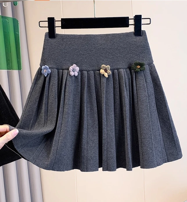 กระโปรงทรงเอเอวสูงไซส์ใหญ่สำหรับผู้หญิง สไตล์เกาหลี ผ้าถักลายดอกไม้ ดีไซน์หวานซ่อนเปรี้ยว  ใส่สบาย  ใหม่ล่าสุดสำหรับฤดูใบไม้ร่วง