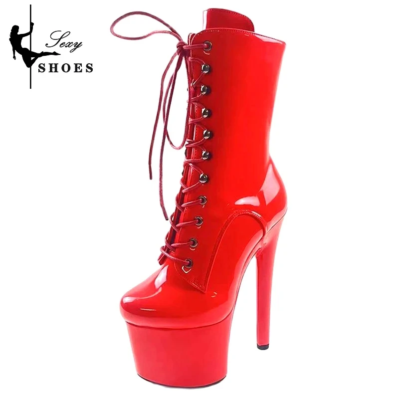 New Black Boot for Women 15CM High Heels Zip Ankle Boots Lace-up Knight Sexy Pole Dancing Platform Stripper Shoes WESTERN Boots