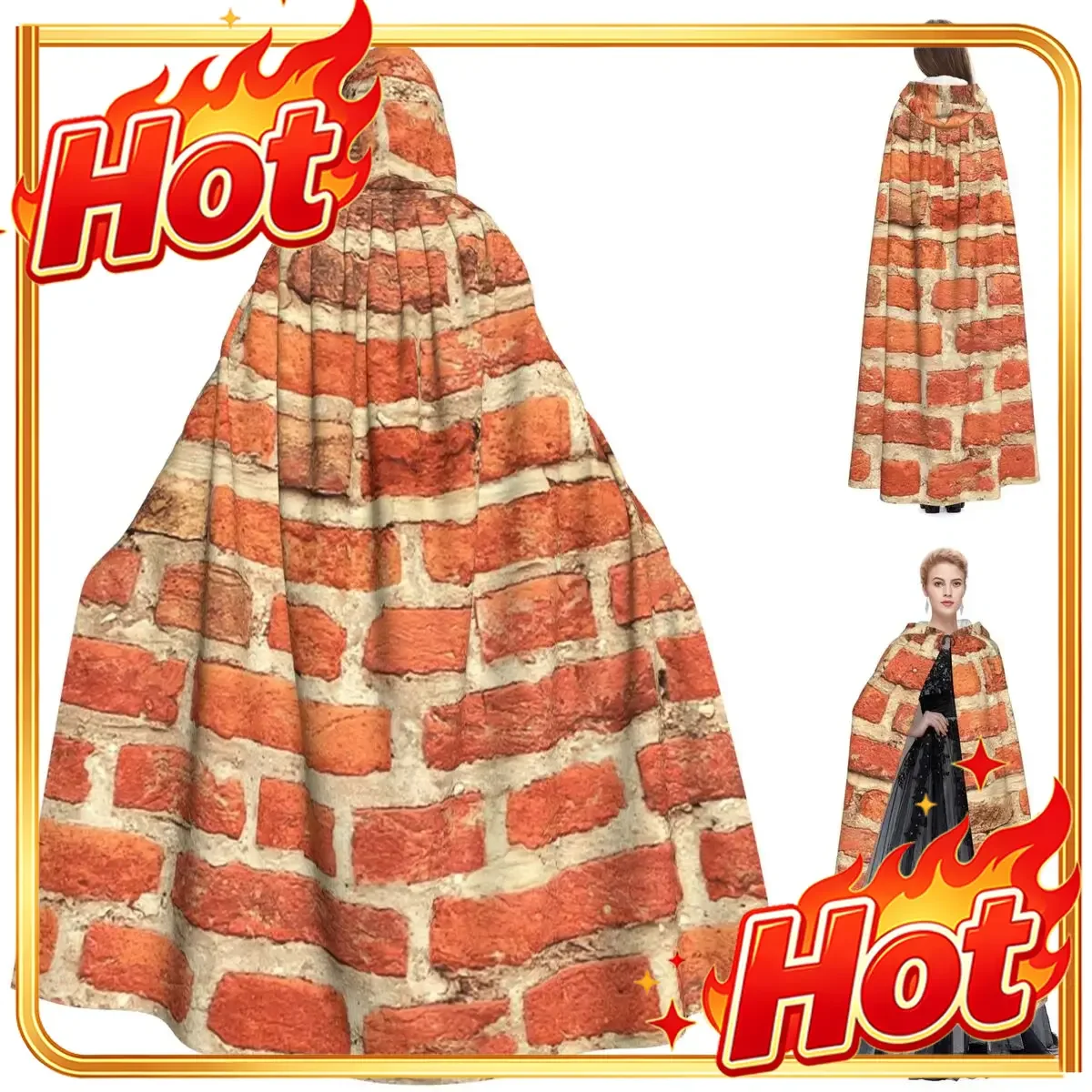 The Red Brick Wall Long Hooded Cloak Witch Medieval Costume Cosplay Cape HalloweenVampire Adult Unisex