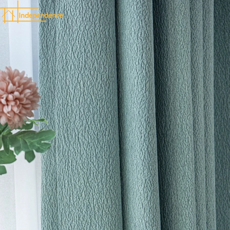 Wind Lake Green Cotton and Hemp Jacquard Thickened Blackout Curtains Customization for Living Room Bedroom and Float Window