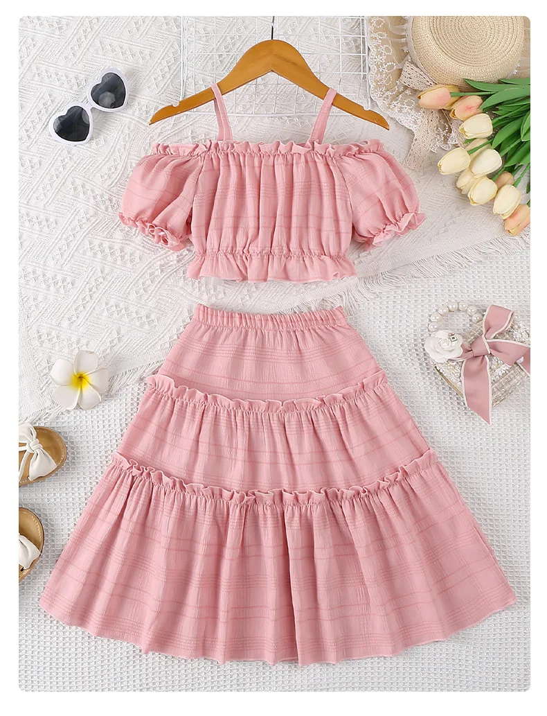 

2025 Toddler Girl Summer Clothes Children Clothing Sleeveless Tops +Skirt 2 Pcs Dresses Sets Baby Girl Outfits For 4 5 6 7 Years