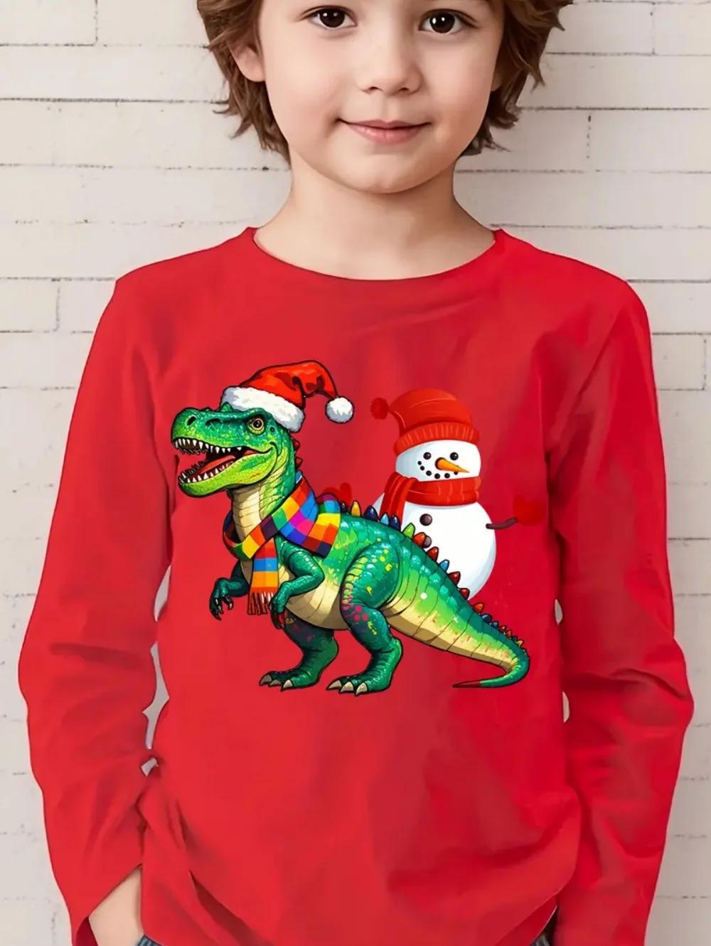 Children's Clothing Funny Santa Riding a Dinosaur 3D Print T-Shirts Merry Christmas Boy Long Sleeves Outdoor Sports Cartoon Tops