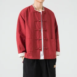 2023 Vintage Men Jacket Chinese Style Autumn Coats Mens Jackets Stand Collar Streetwear Outerwear Harajuku Clothes