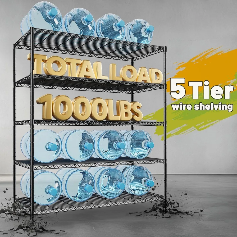 أرفف مخزن سلكية معدنية قابلة للتعديل مكونة من 5 طبقات لتخزين المطبخ، رف عريض 45.5 مع 5 طبقات لتنظيم فعال