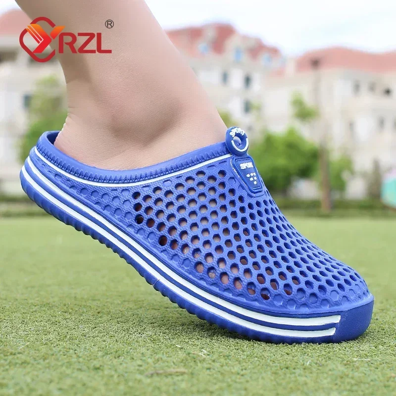 YRZL Mens Slippers Beach Shoes Unisex Hollow Outdoor Casual Men Beach Sandal Flip Flops Shoes Non-slip Size 36-45 Mens Slippers