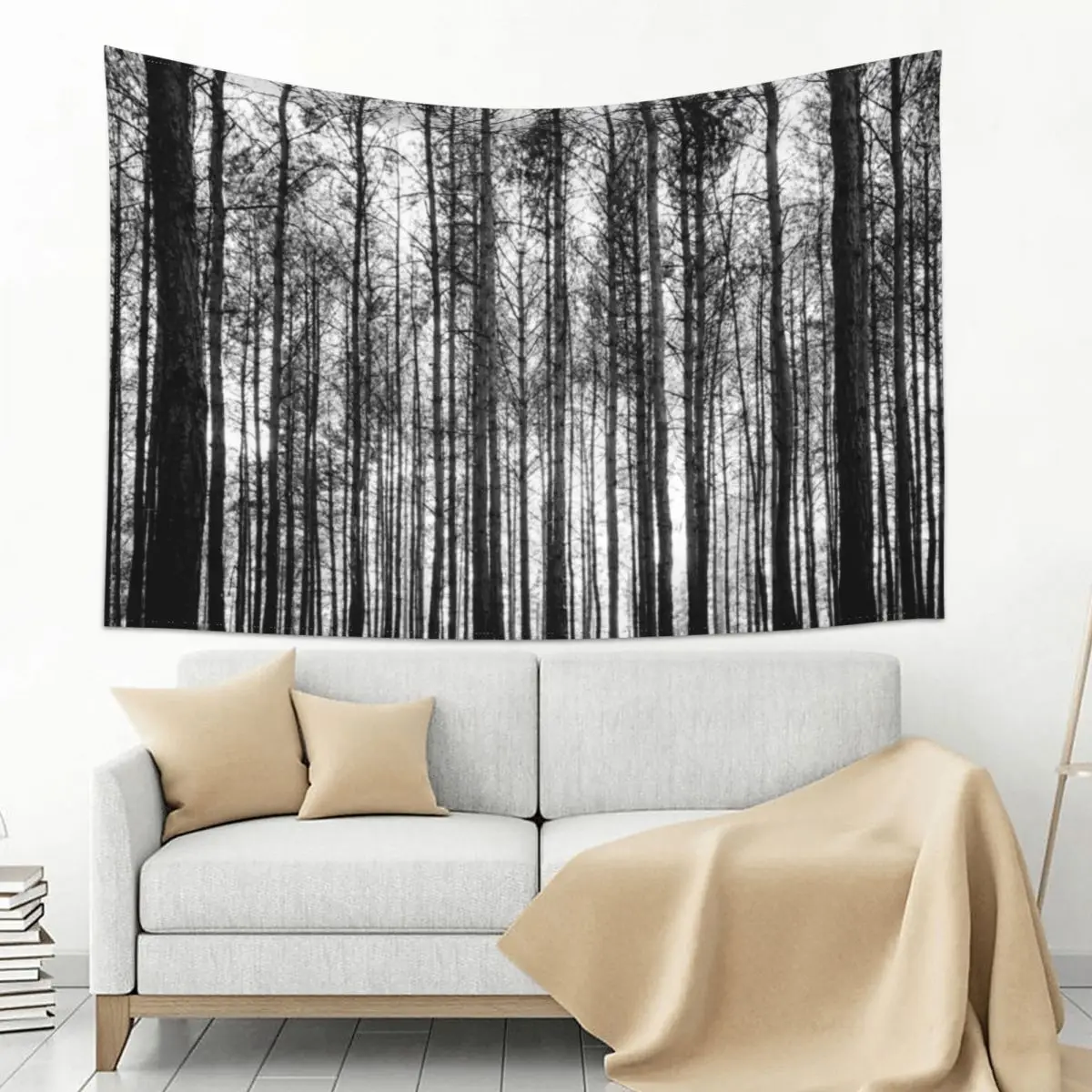 

trees in forest landscape - black and white nature photography Tapestry