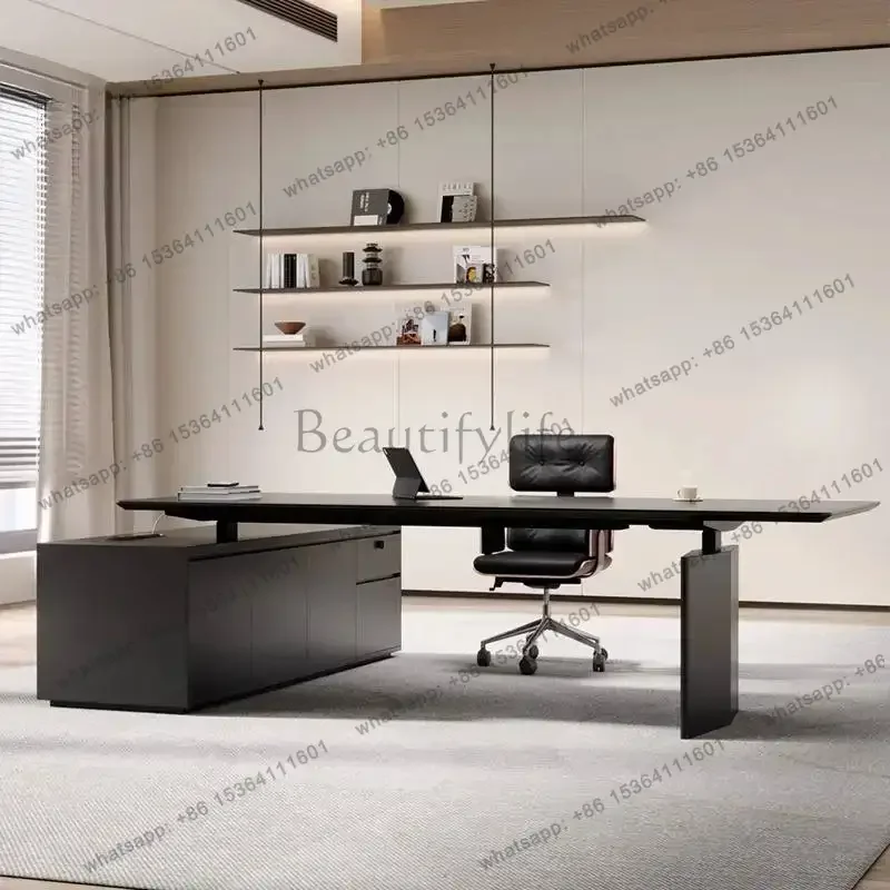 LJY Strong Manager Executive Office Desk Drawers Black Large Cheap Computer Desk Study Adjustable Bureau Tafel Work Station Tabl