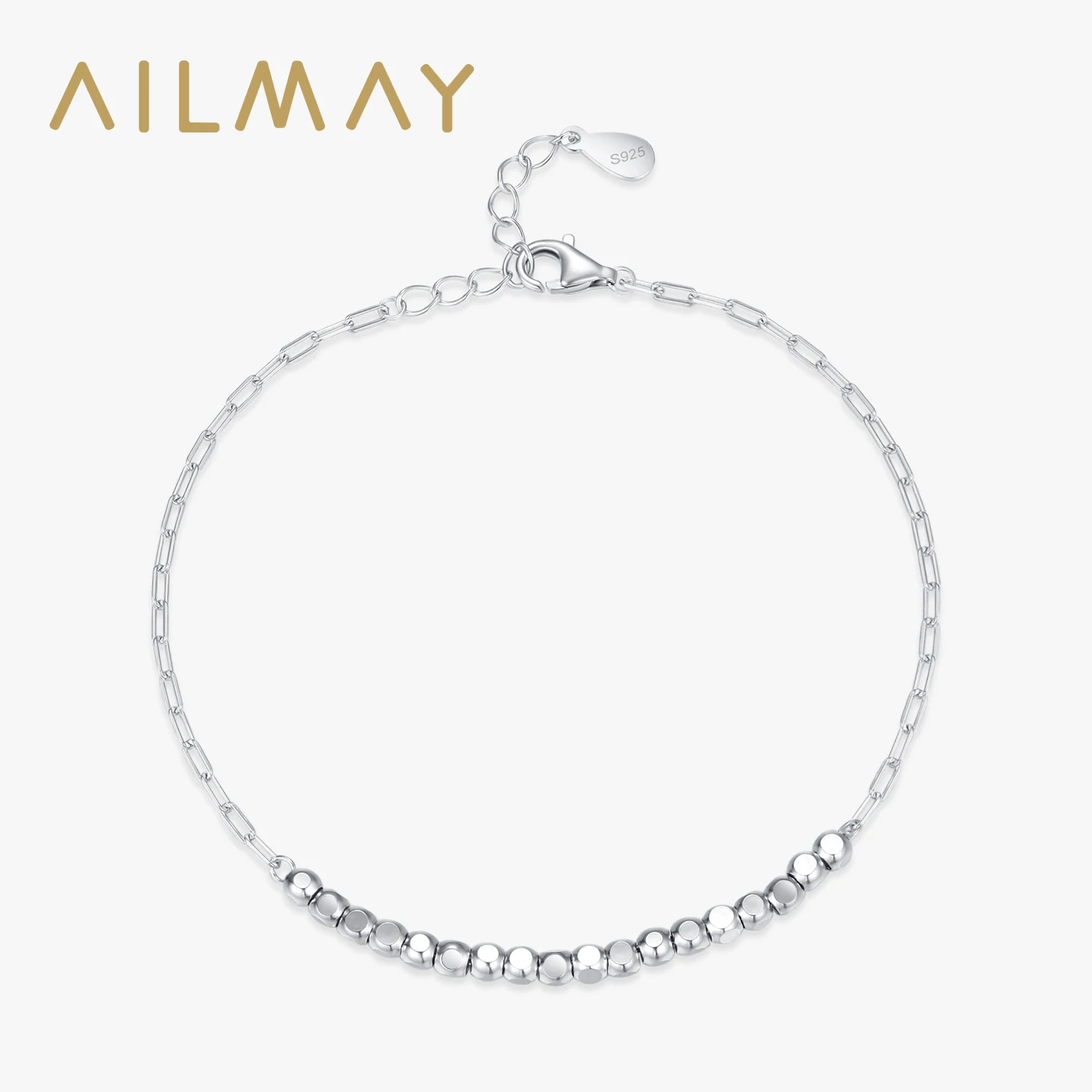 

Ailmay Real 925 Sterling Silver Fashion Geometric Square Bracelet Adjustable Chain Link For Women Girls Party Fine Jewlery