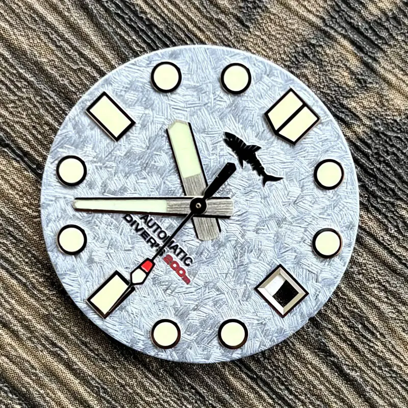 

Запчасти для часов Heimdallr, 28,5 мм, белый/синий циферблат с рисунком снежинки, японские зеленые светящиеся метки C3, подходят для автоматического механизма NH35